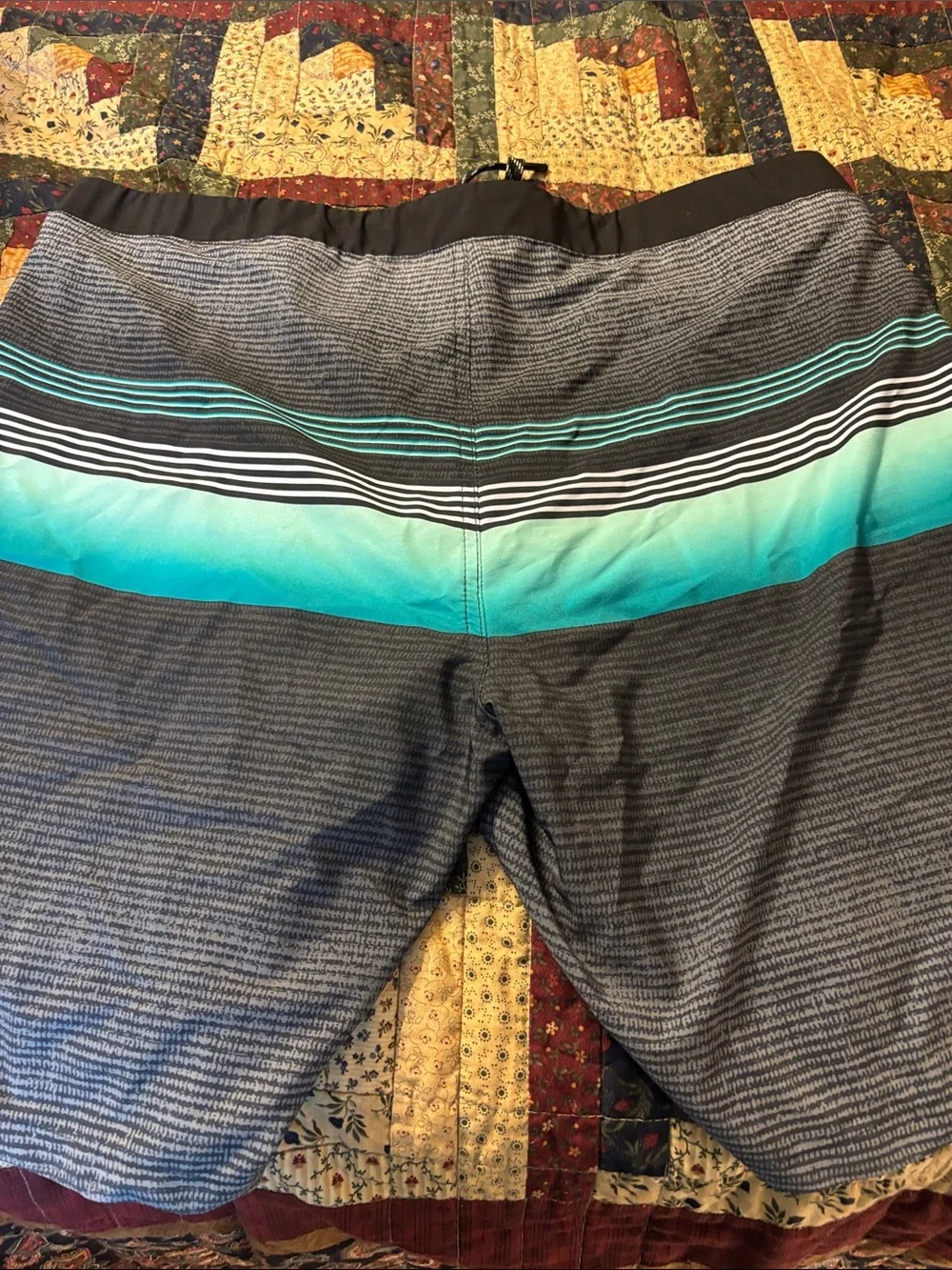 Men's Zeroxposur Swim Trunks in Teal and Black Stripe